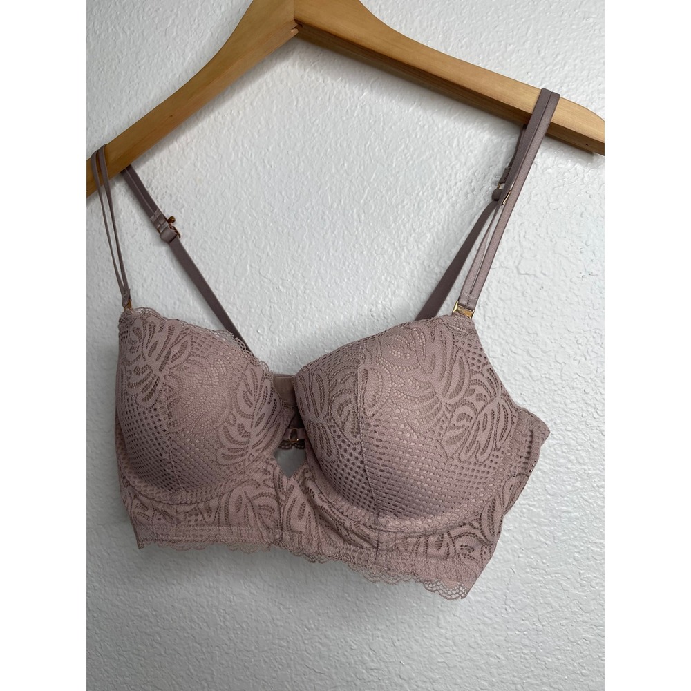Aerie‎ Womens 36C Dusty Rose Lace Longline Plunge Bra with Keyhole Detail - Picture 3 of 7